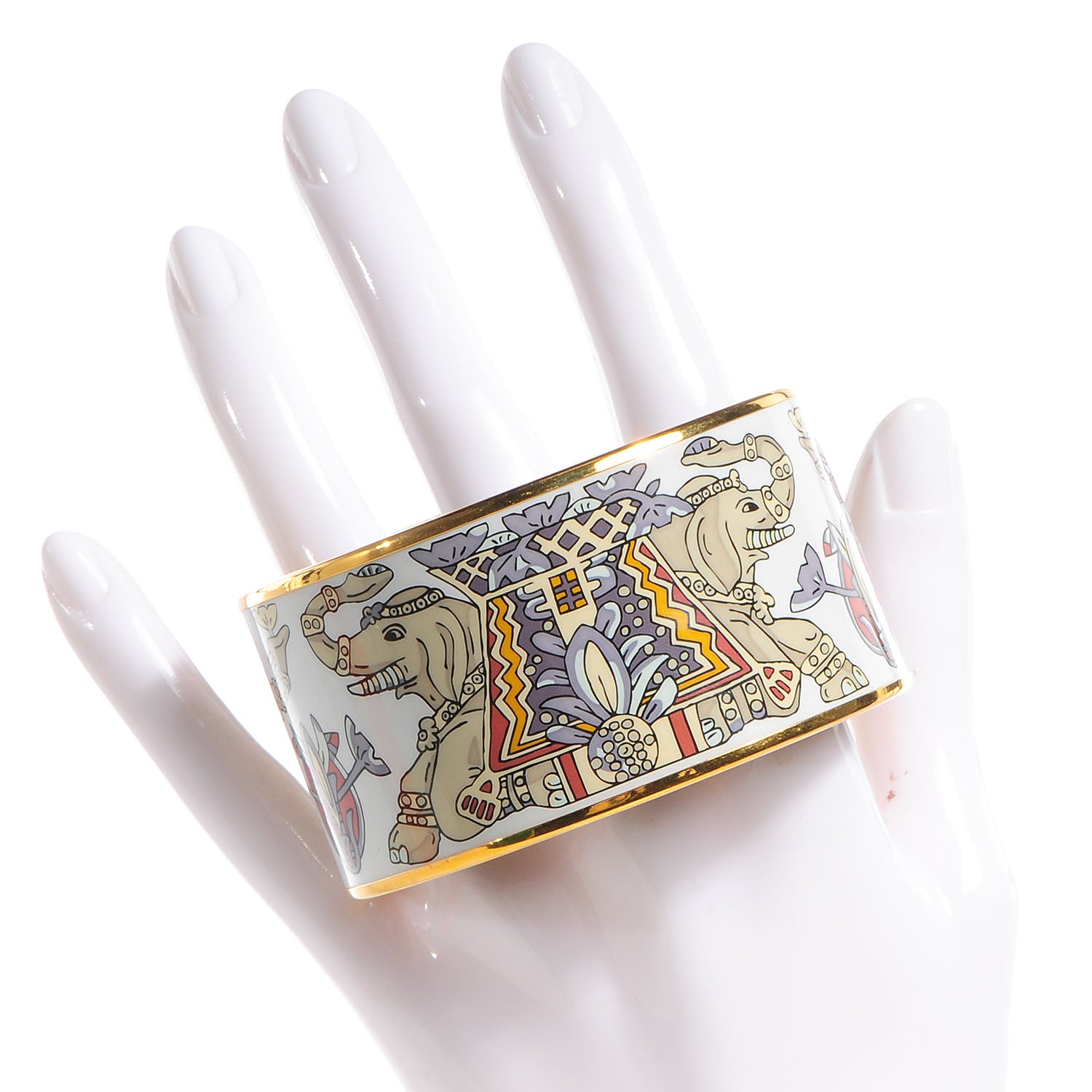 Hermes Enamel Printed Elephant Torana Extra Wide Bracelet 70 2 of 5