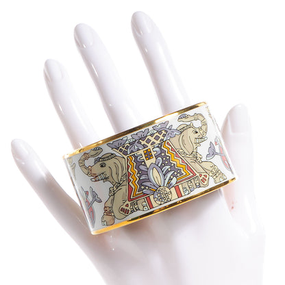 Hermes Enamel Printed Elephant Torana Extra Wide Bracelet 70 2 of 5