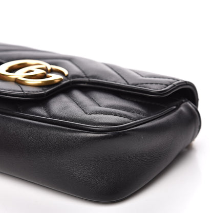 Gucci Calfskin Matelasse Super Mini GG Marmont Shoulder Bag Black 9 of 14