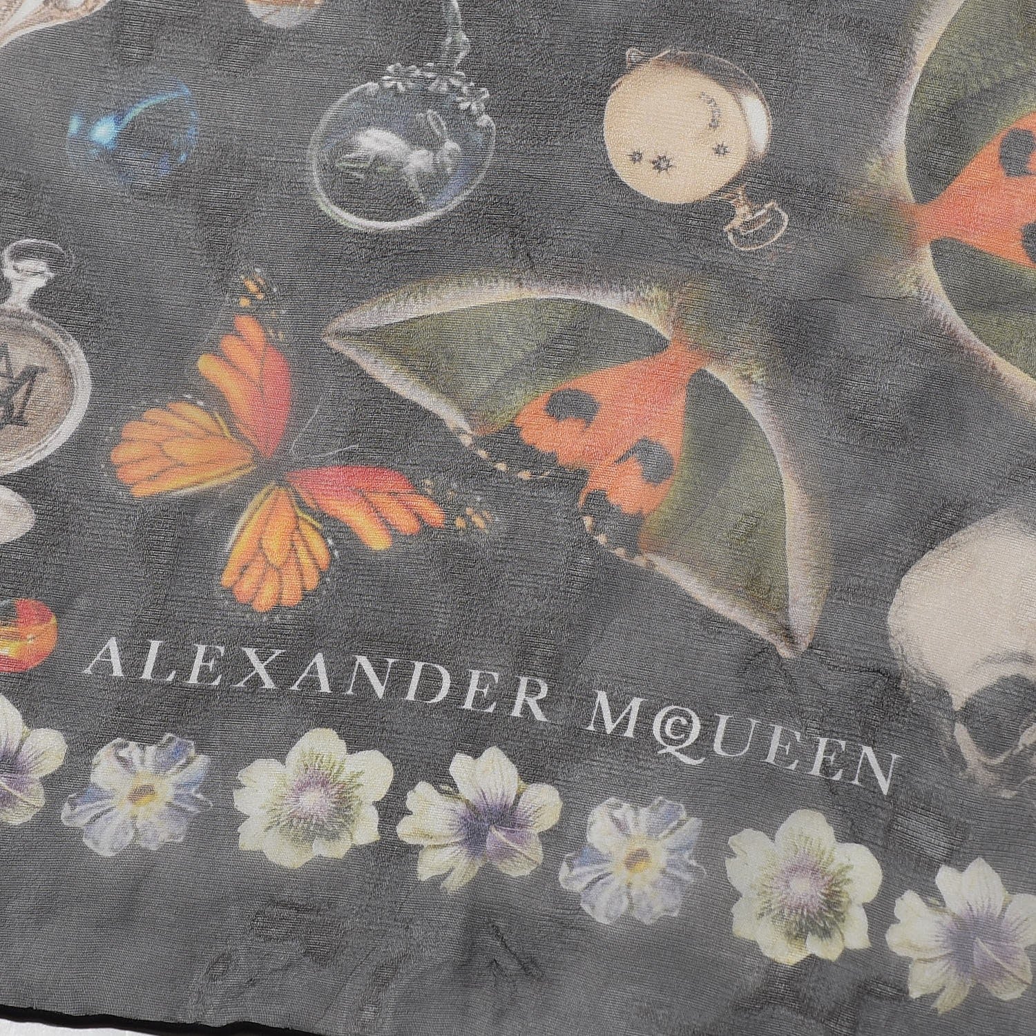 Alexander McQueen Silk Chiffon Obsessions Scarf Black Multi 4 of 4