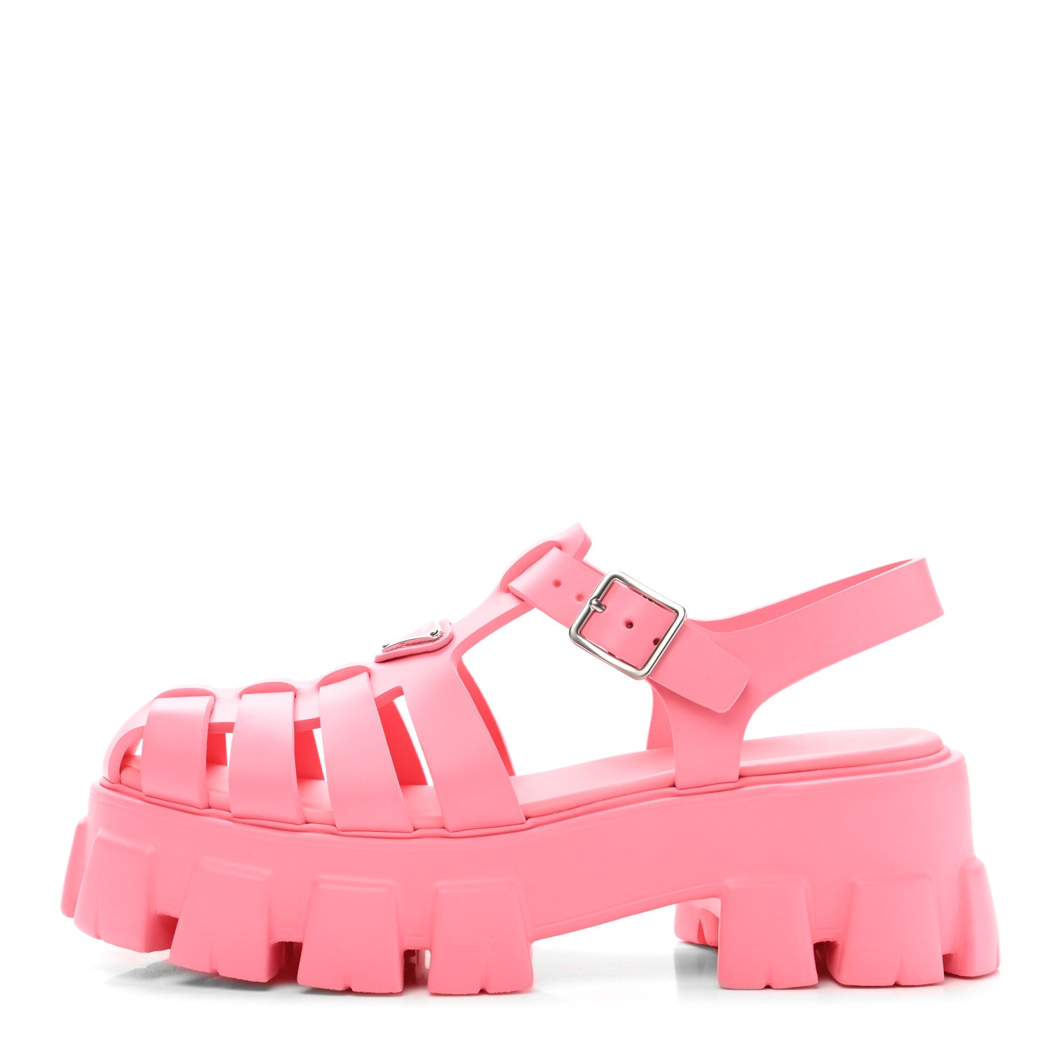 Prada Foam Rubber Metal Triangle Logo Monolith 55mm Cage Sandals 40 Begonia 1 of 9