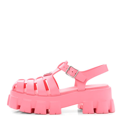 Prada Foam Rubber Metal Triangle Logo Monolith 55mm Cage Sandals 40 Begonia 1 of 9
