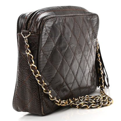 Chanel Lizard Quilted Small Tassel Camera Case Brown 2 of 17