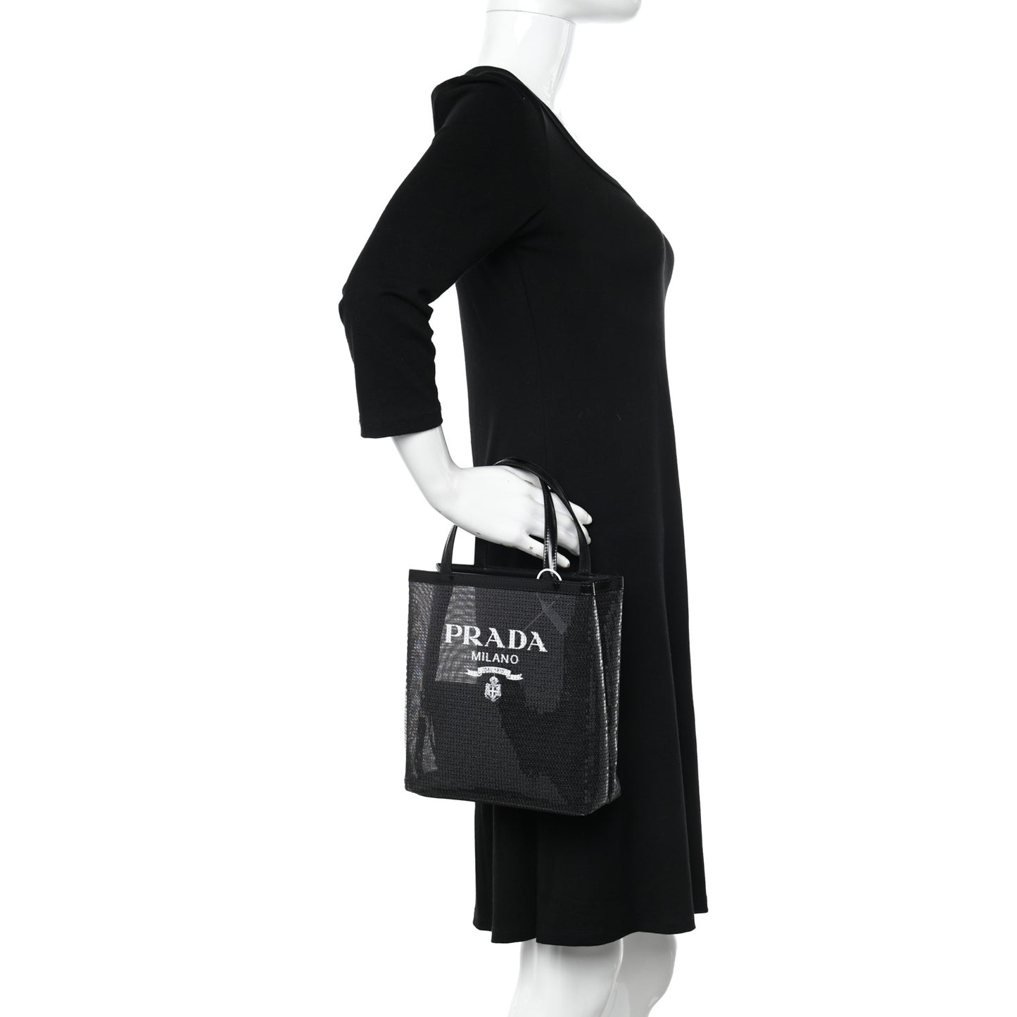 Sequin Mesh Small Tote Bag Black