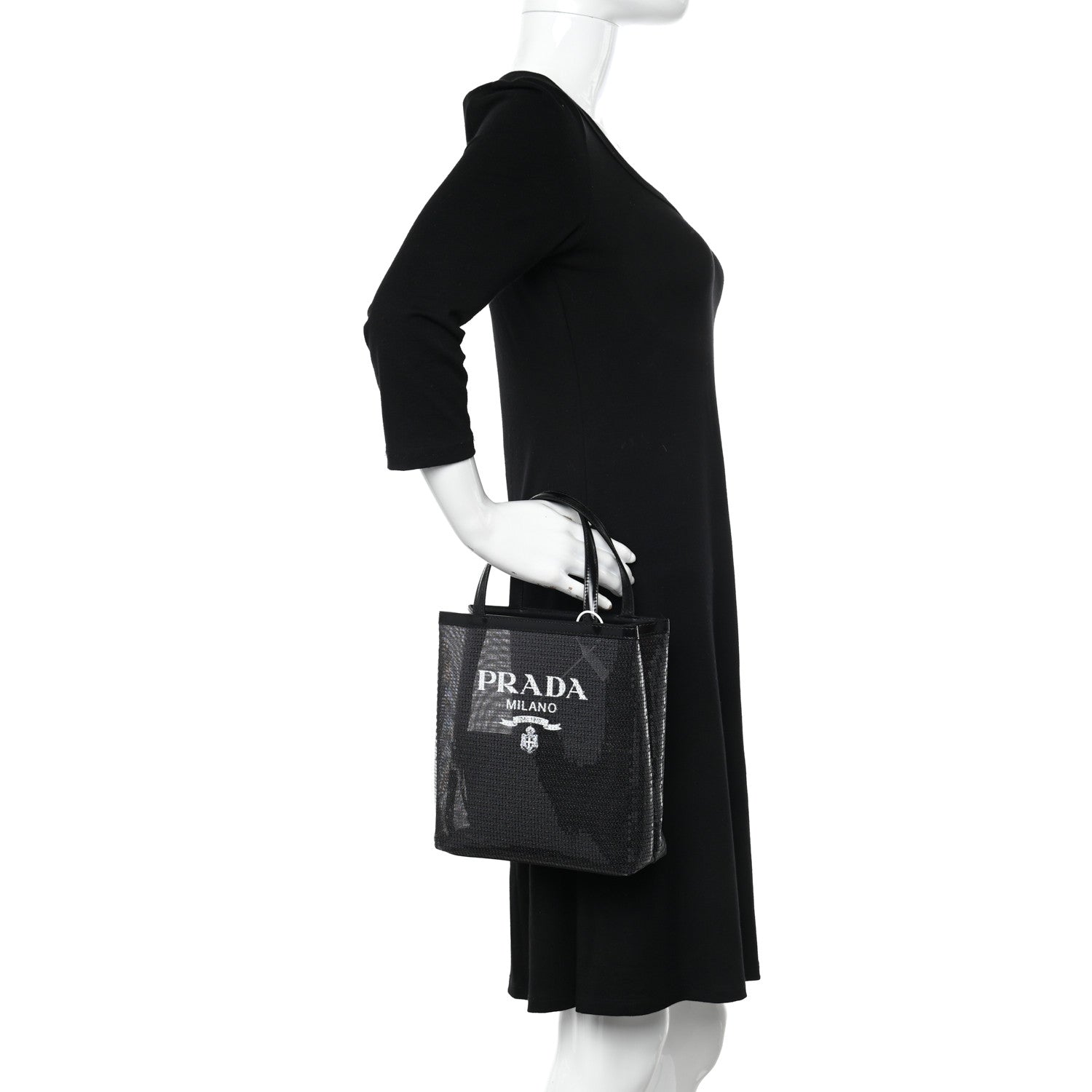 Prada Sequin Mesh Small Tote Bag Black 2 of 12