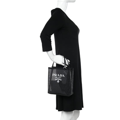 Prada Sequin Mesh Small Tote Bag Black 2 of 12