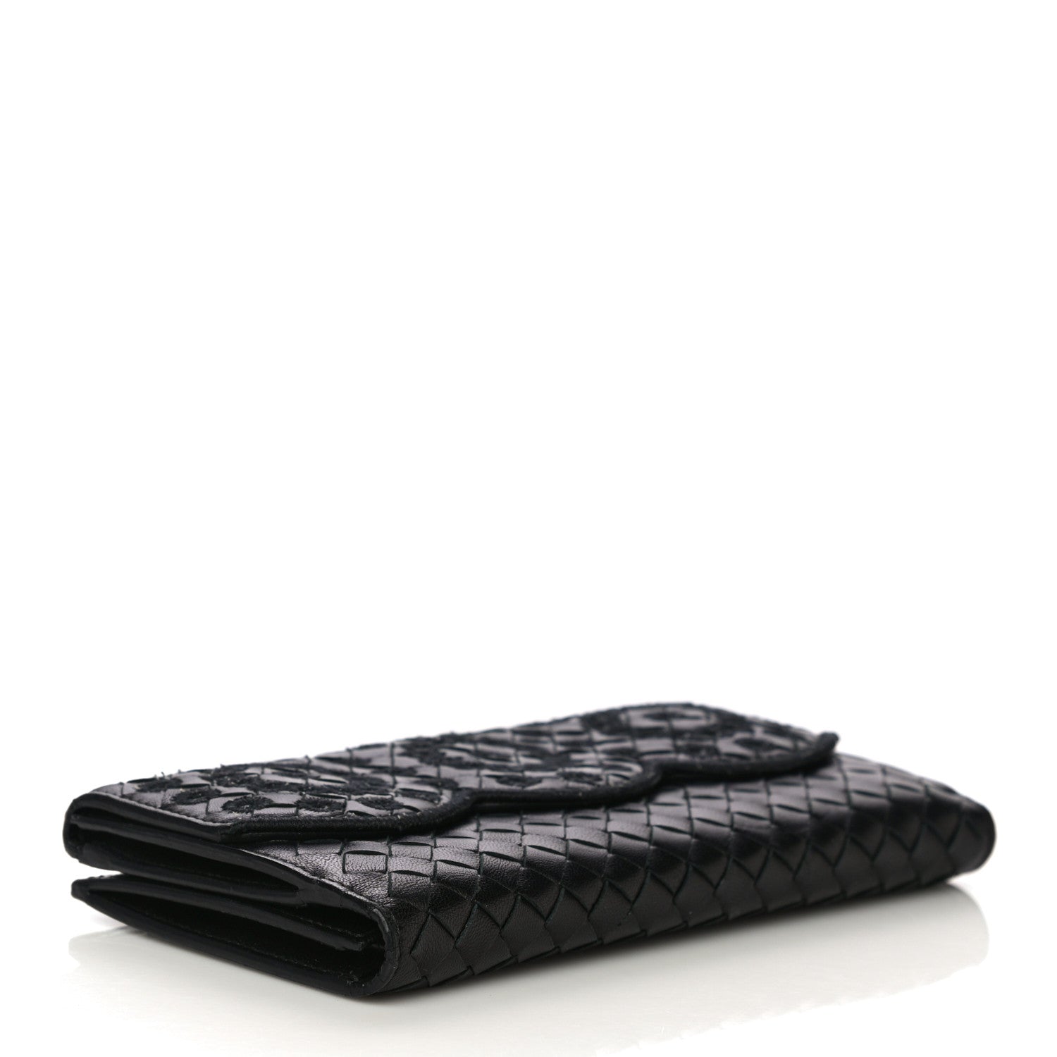 Bottega Veneta Nappa Intrecciato Embroidered Lace Continental Flap Wallet Black 4 of 20