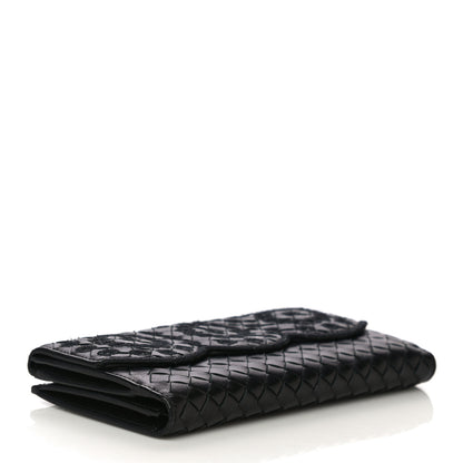 Bottega Veneta Nappa Intrecciato Embroidered Lace Continental Flap Wallet Black 4 of 20