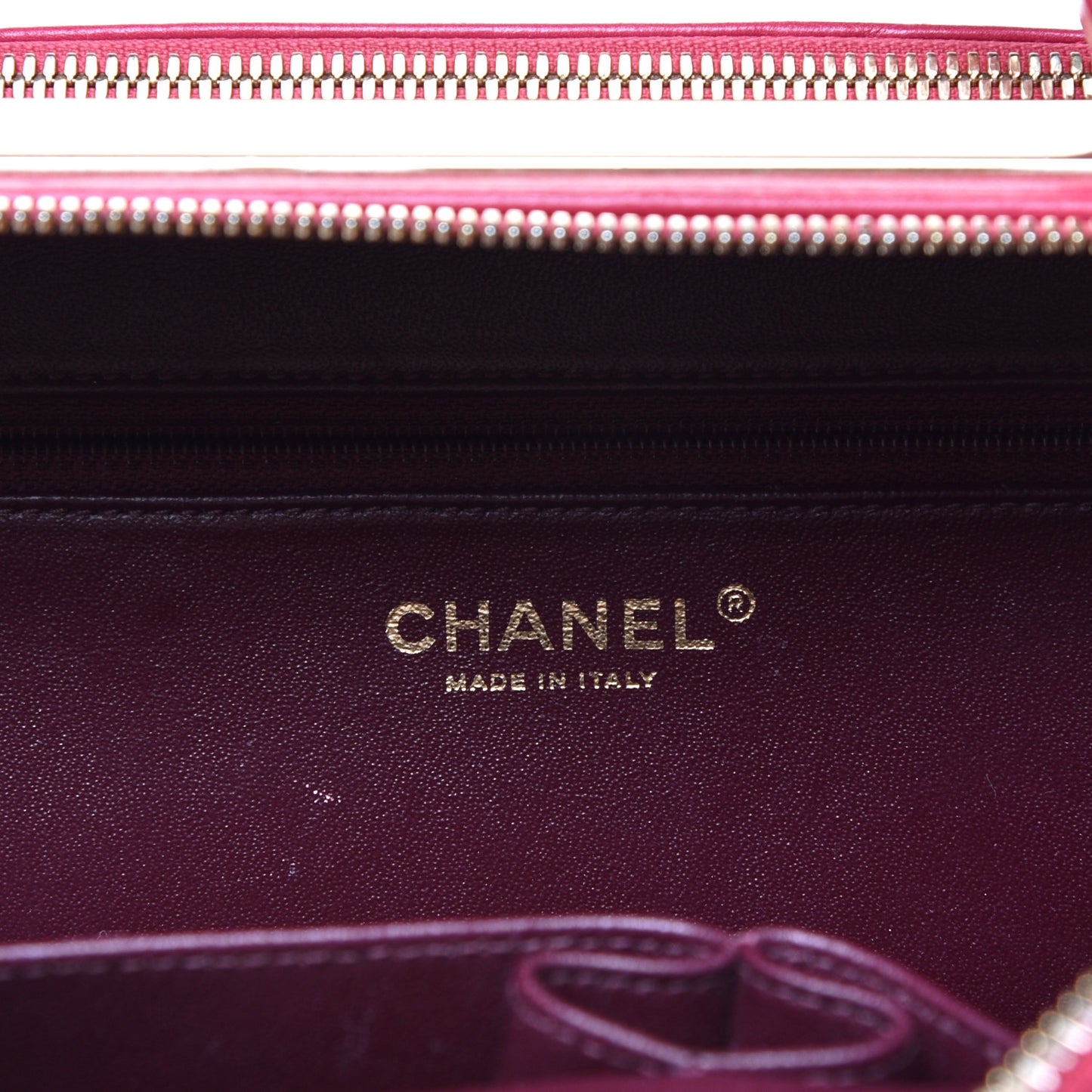 Lambskin Quilted Large Trendy CC Bowling Bag Dark Pink