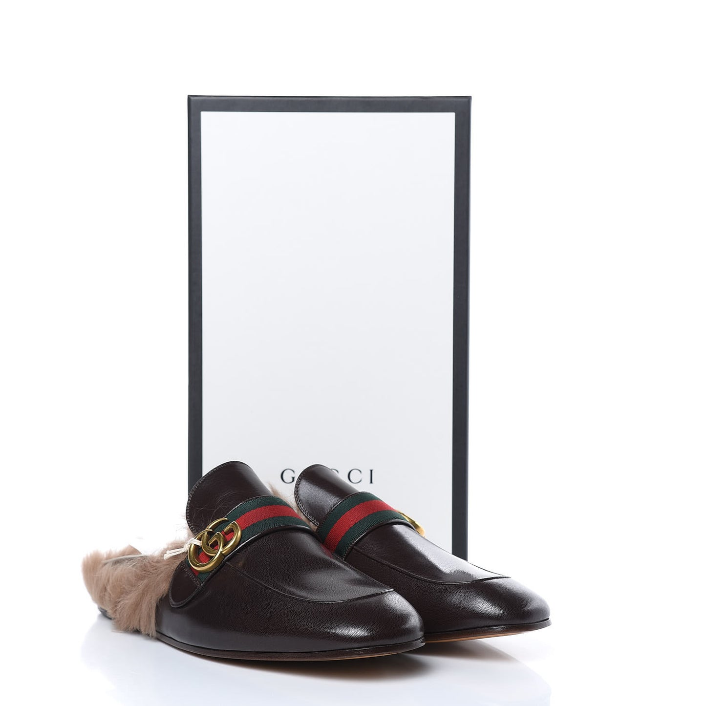 Goatskin Fur Web GG Mens Princetown Slippers 11 Cocoa