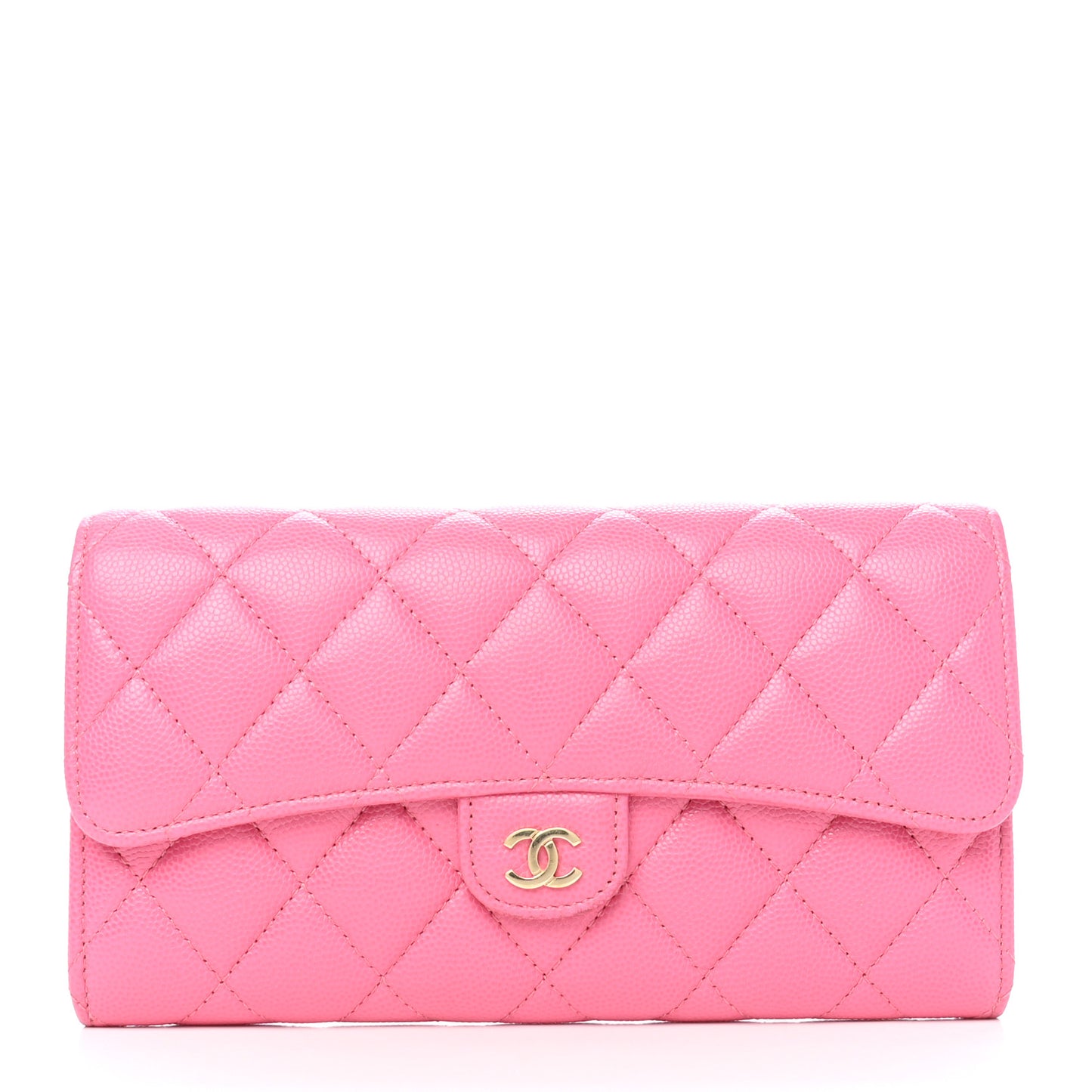 Caviar Quilted Large Gusset Flap Wallet Pink