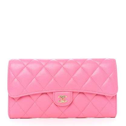 Chanel Caviar Quilted Large Gusset Flap Wallet Pink 1 of 8