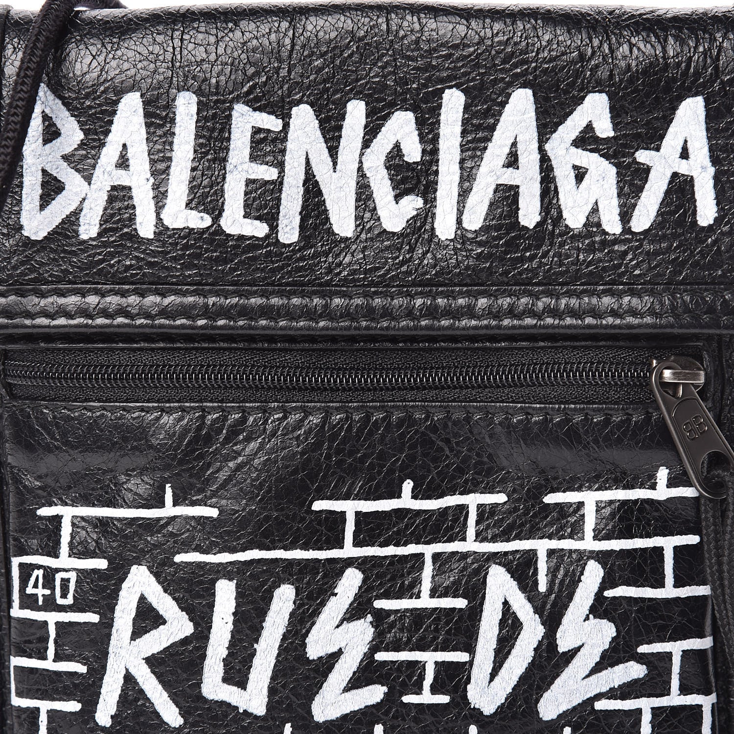 Balenciaga Agneau Graffiti All Over Small Explorer Pouch with Strap Black White 8 of 13