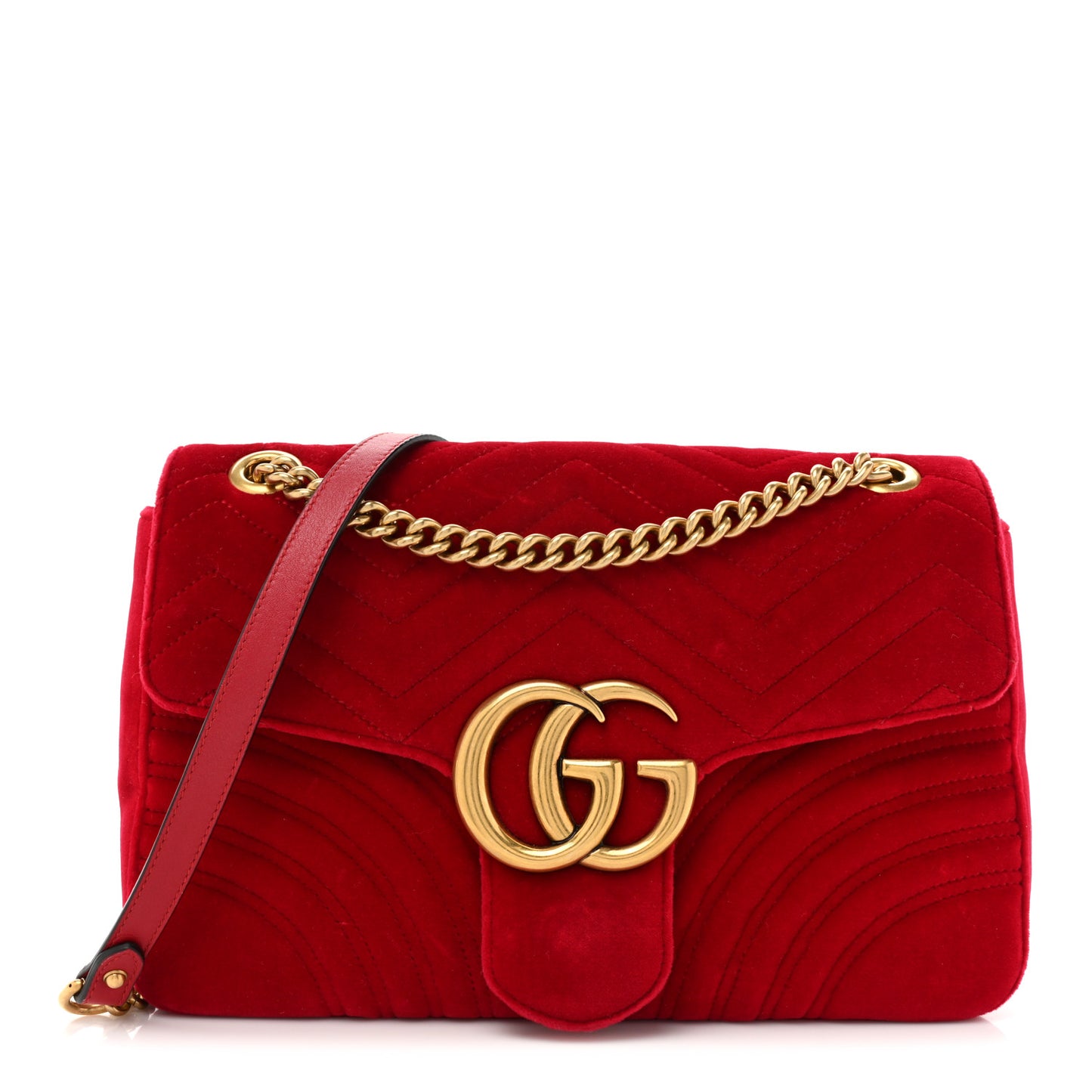 Velvet Matelasse Medium GG Marmont Shoulder Bag Hibiscus Red
