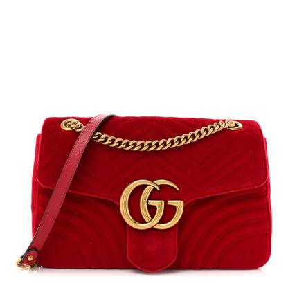 Gucci Velvet Matelasse Medium GG Marmont Shoulder Bag Hibiscus Red 1 of 17
