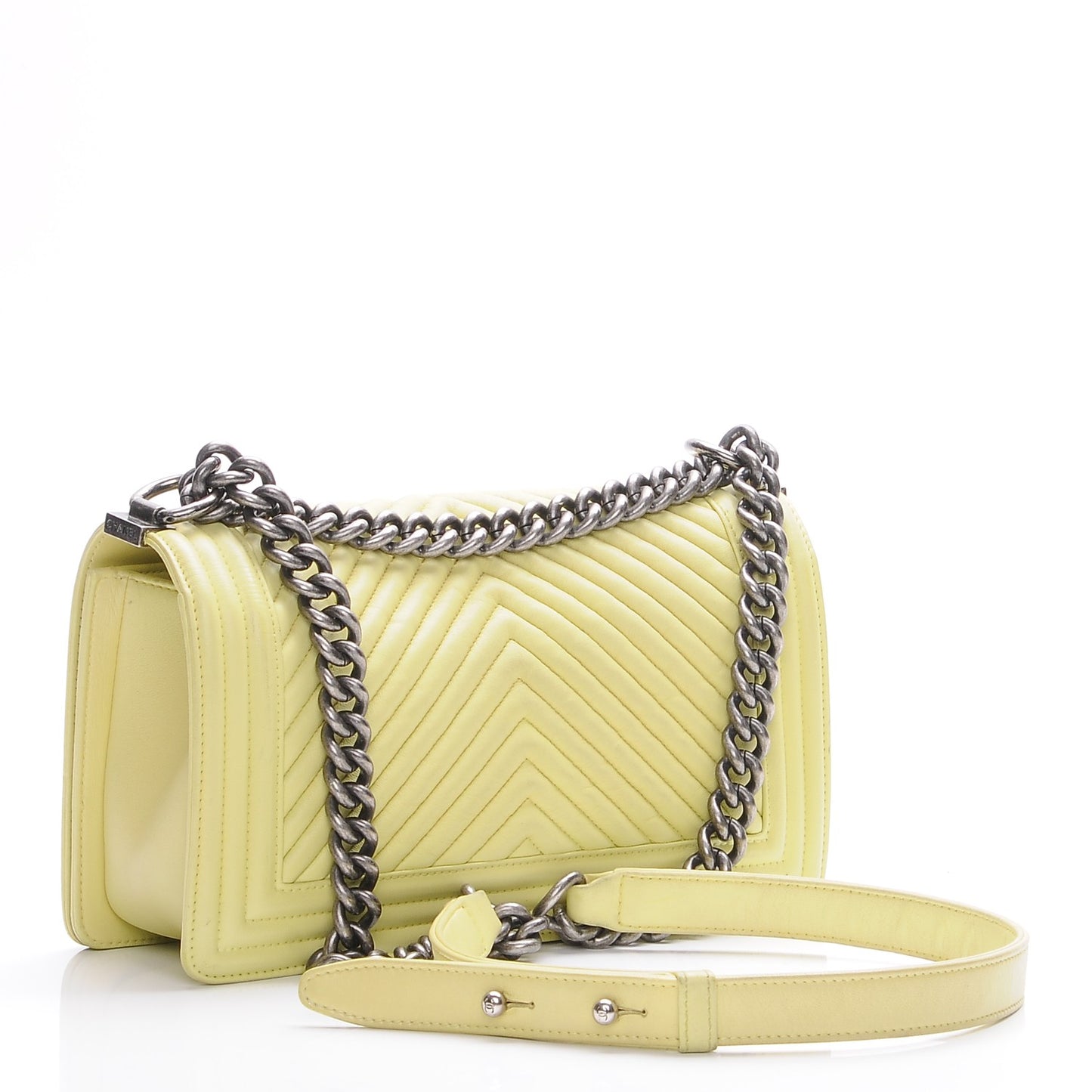 Wrinkled Lambskin Chevron Quilted Medium Boy Flap Yellow