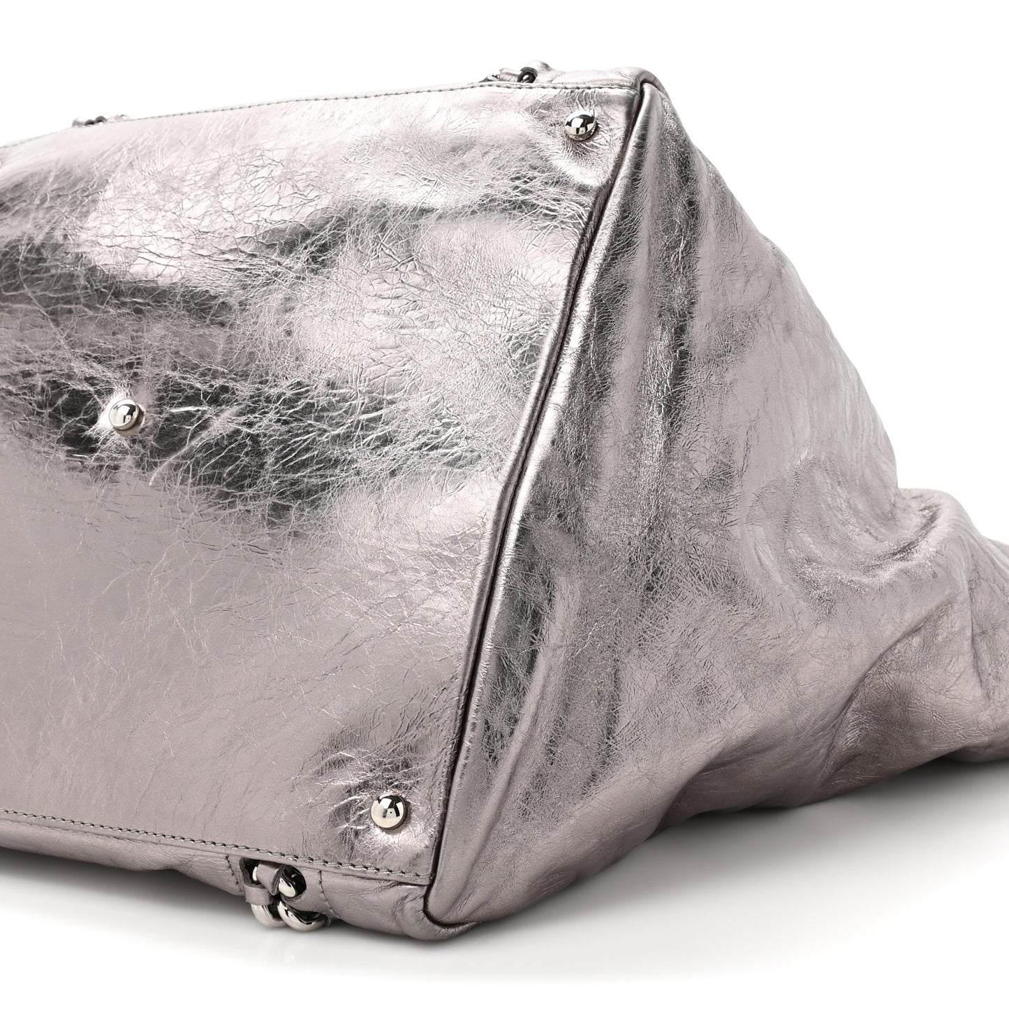Metallic Cracked Calfskin Modern Chain Tote Dark Silver