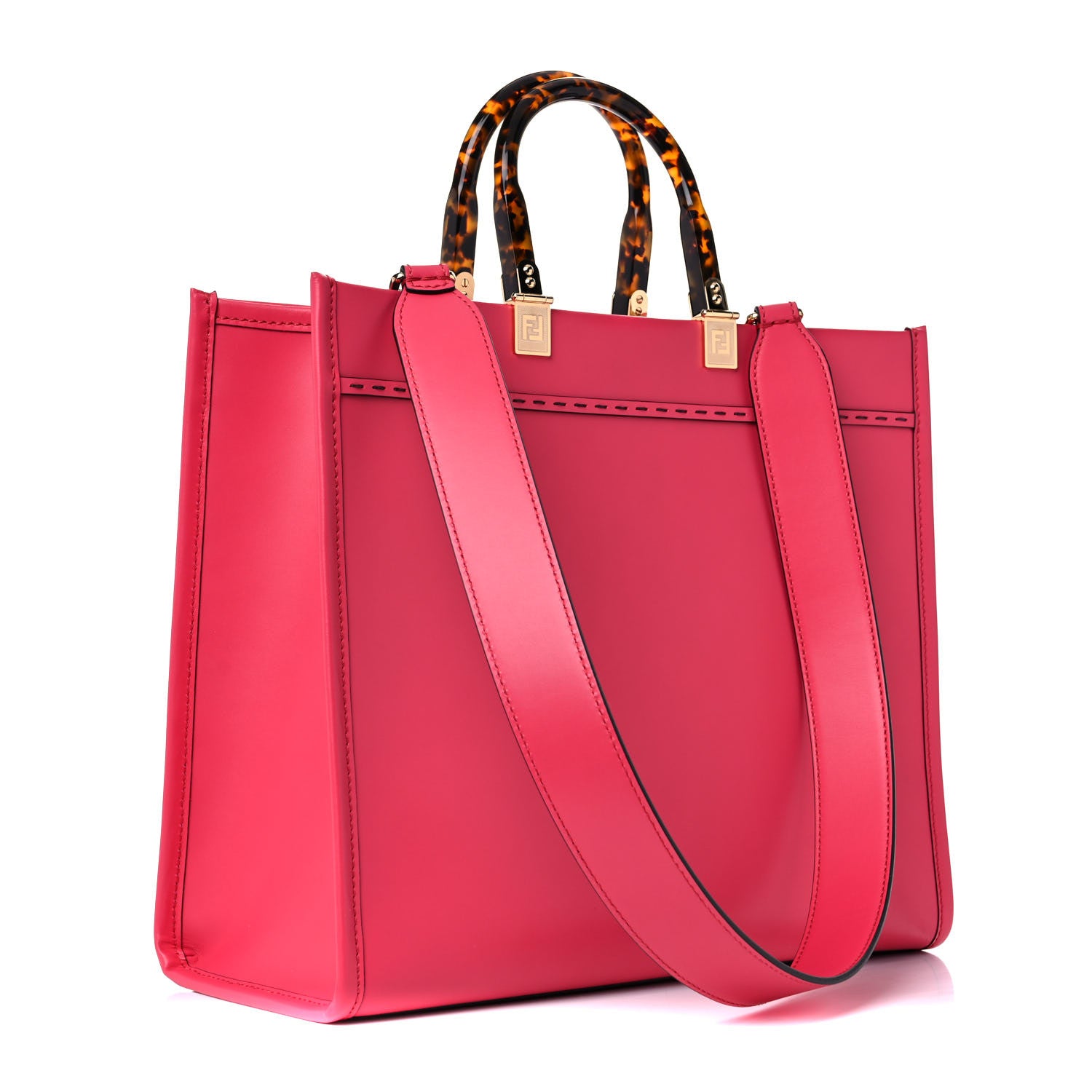 Fendi Vitello King Plexiglass Logo Embossed Medium Fendi Sunshine Shopper Tote Lampone 3 of 11