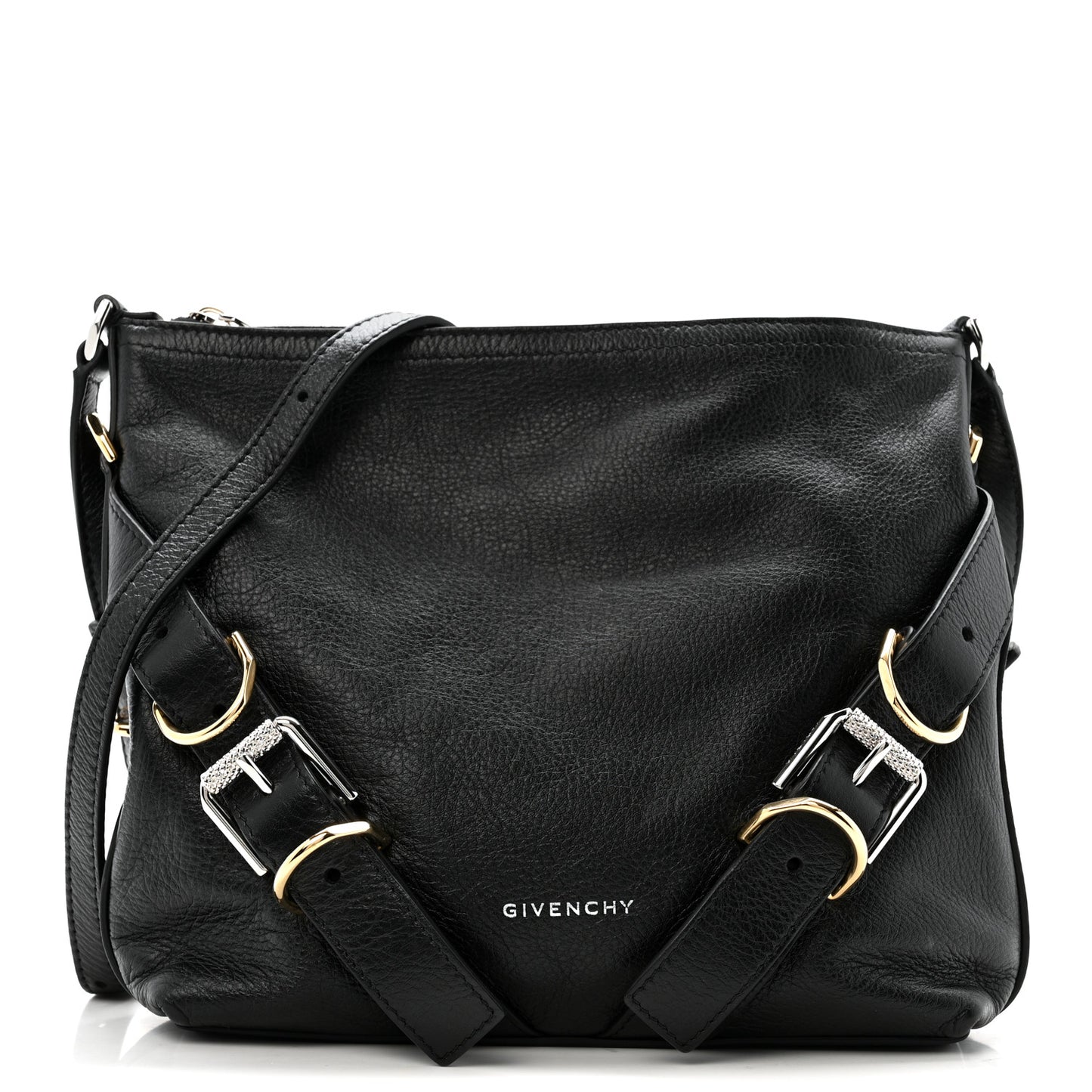 Crinkled Calfskin Small Voyou Bag Black