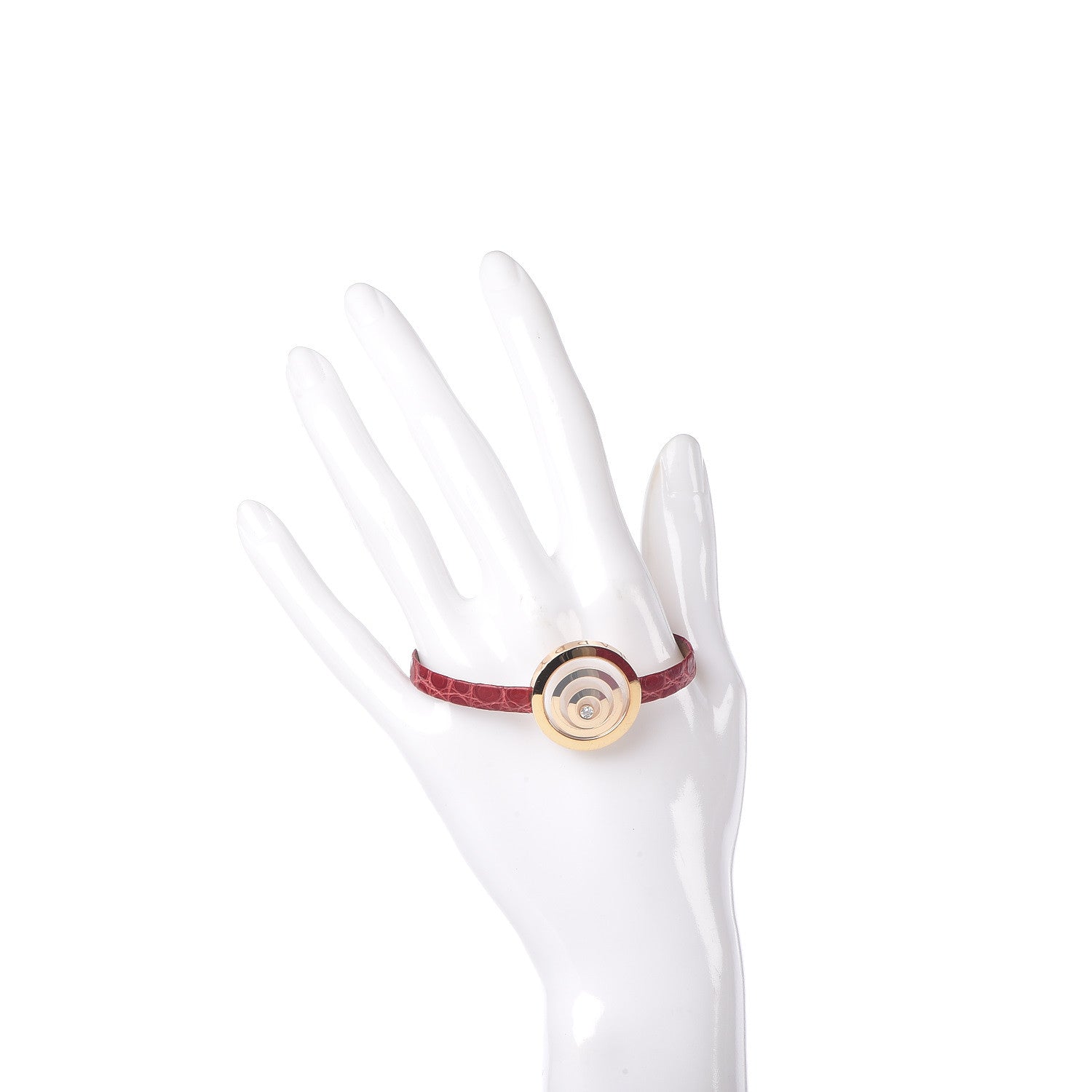 Chopard 18K Yellow Gold Alligator Diamond Happy Spirit Bracelet Red 2 of 10