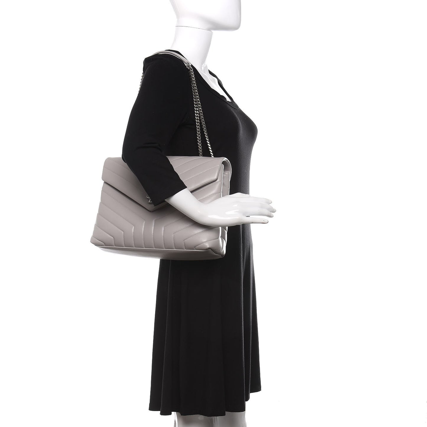 Calfskin Y Quilted Monogram Medium Loulou Chain Satchel Granite