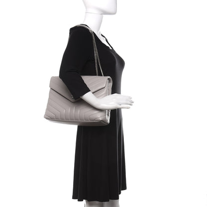 Saint Laurent Calfskin Y Quilted Monogram Medium Loulou Chain Satchel Granite 2 of 11