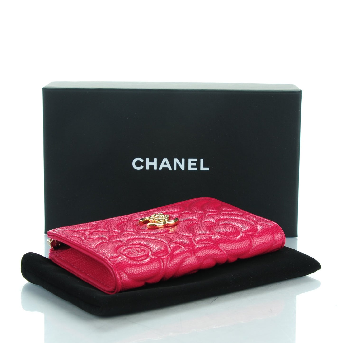 Caviar Camellia Embossed Key Holder Case Fuchsia