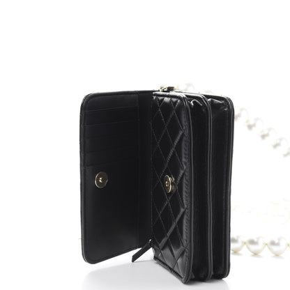Chanel Calfskin Quilted Mini Maxi Pearls Wallet On Chain WOC Black 6 of 13