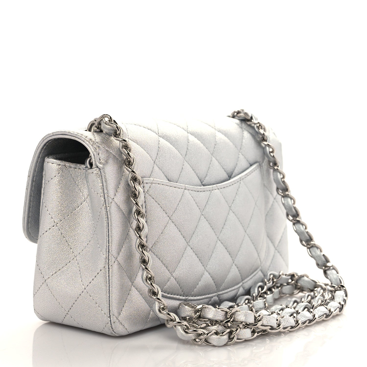 Chanel Metallic Lambskin Quilted Mini Rectangular Flap Silver 3 of 10