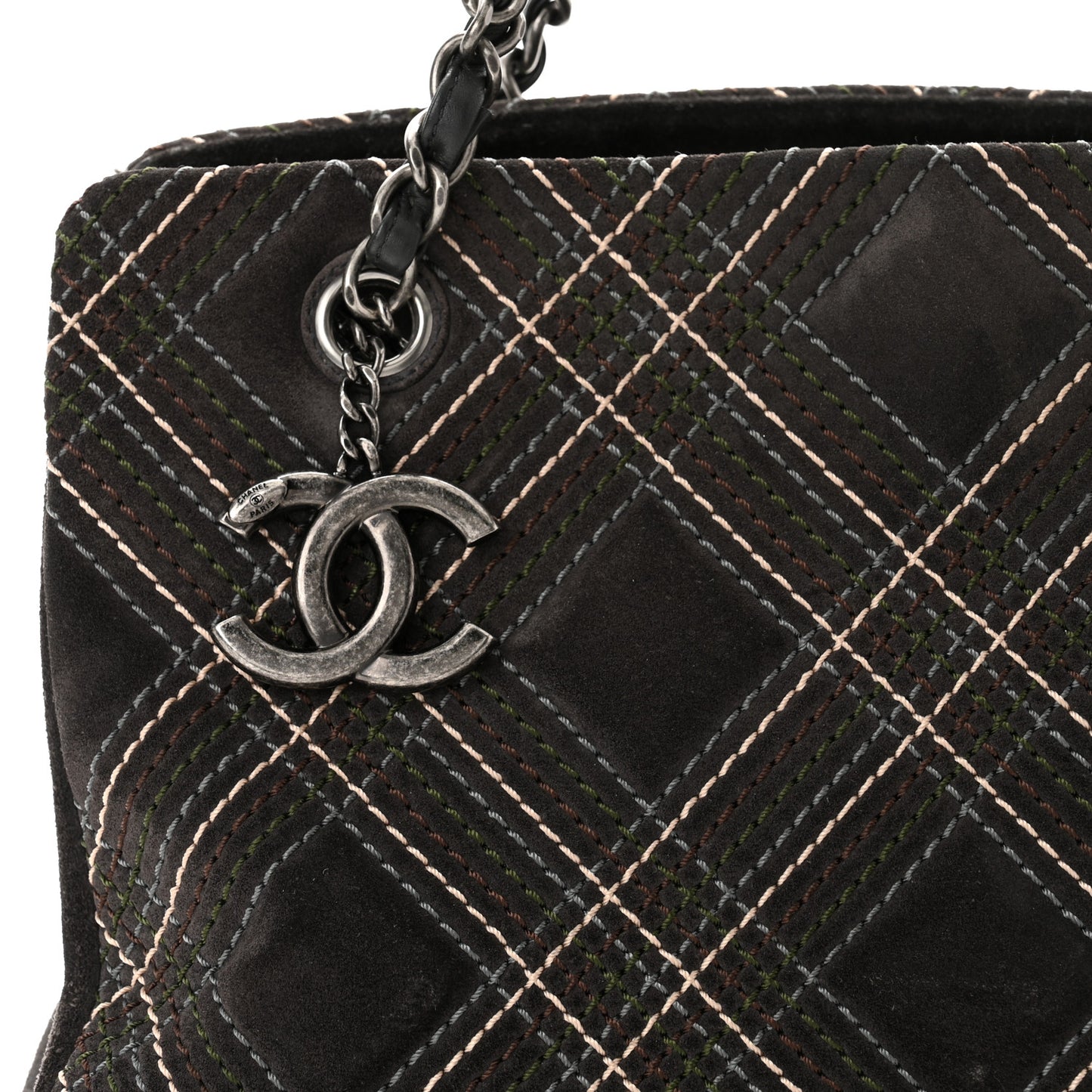 Suede Stitched Saltire CC Zip Shopping Tote Grey Multicolor