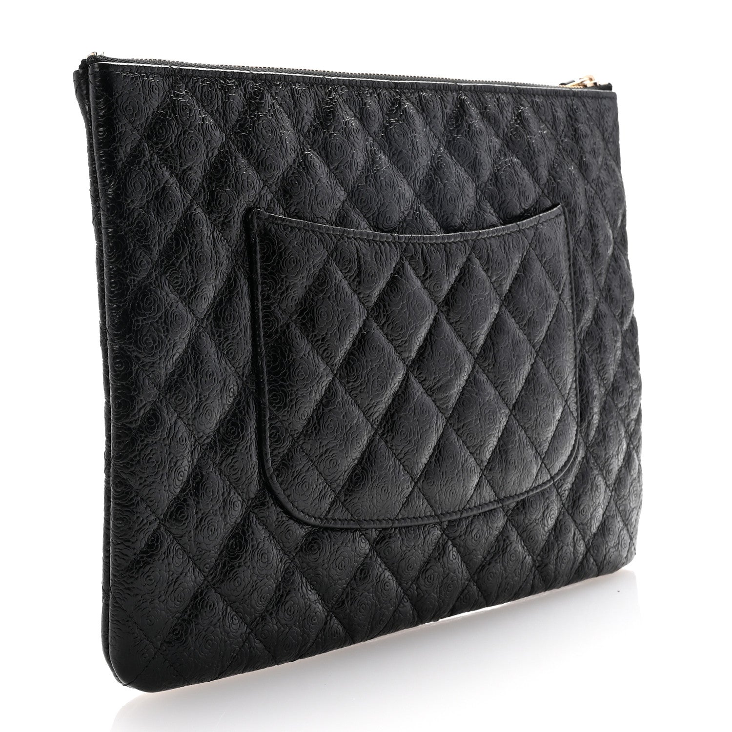 Chanel Calfskin Camellia Embossed Quilted Medium Cosmetic Case Black 3 of 7