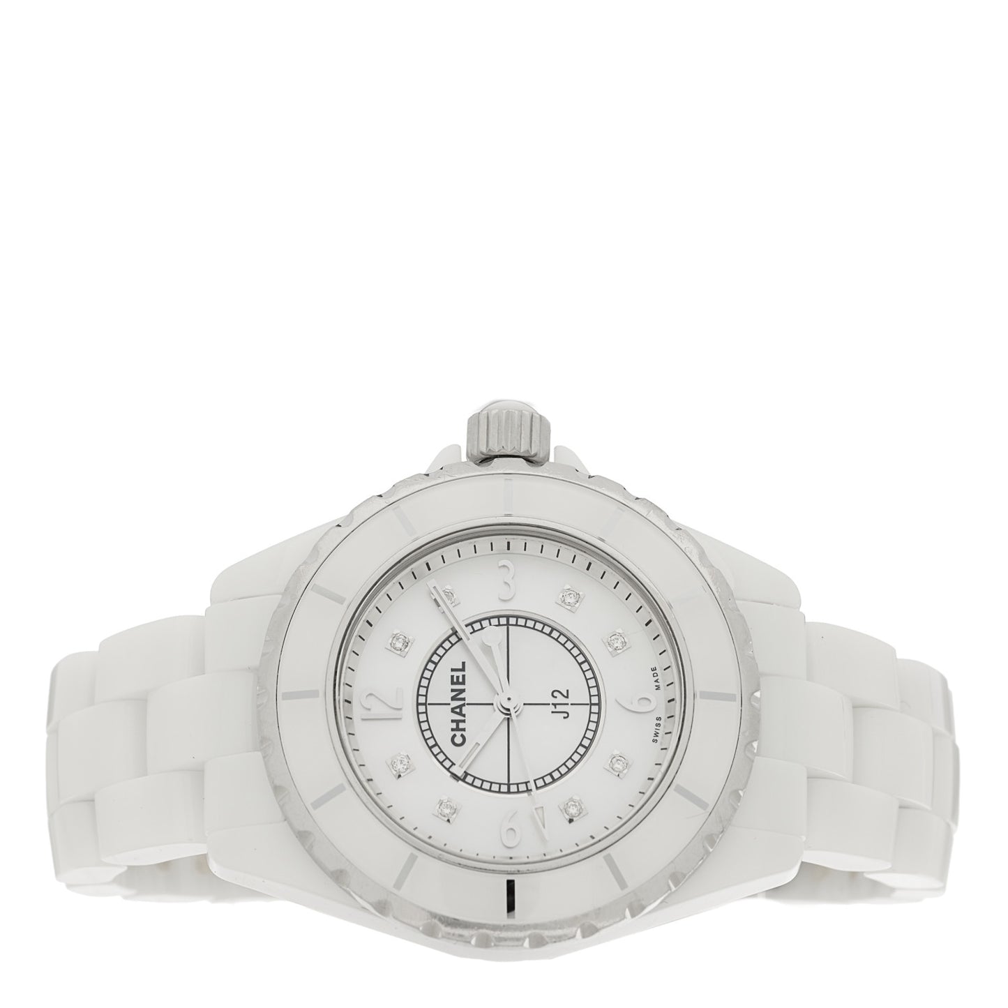 Stainless Steel Ceramic Diamond 33mm J12 Quartz Watch White