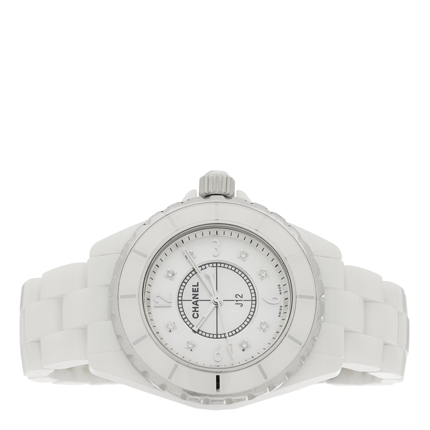 Chanel Stainless Steel Ceramic Diamond 33mm J12 Quartz Watch White 2 of 4