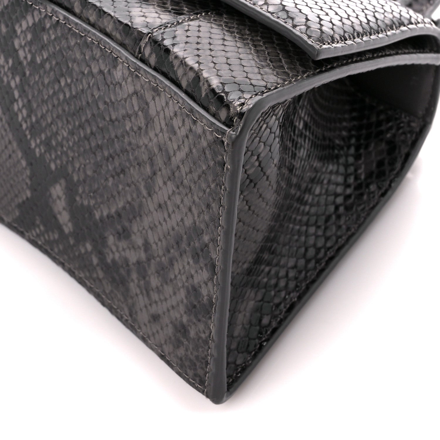 Balenciaga Shiny Calfskin Python Effect Small Hourglass Top Handle Bag Dark Grey Black 12 of 13