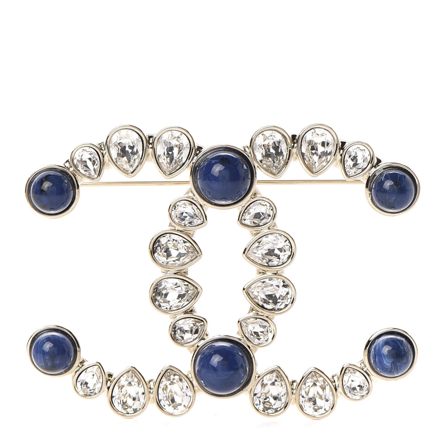 Chanel Strass Crystal CC Brooch Gold Blue 1 of 5