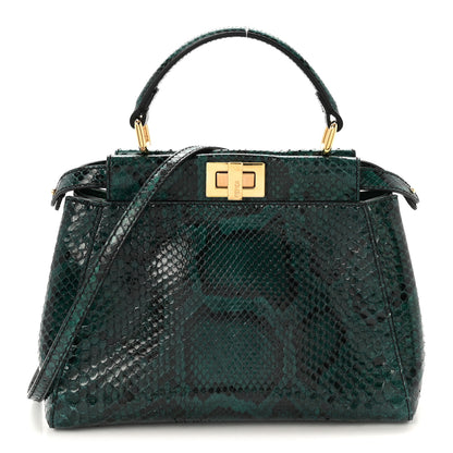Fendi Snakeskin Shiny Nappa Mini Peekaboo Iconic Satchel Green 1 of 9