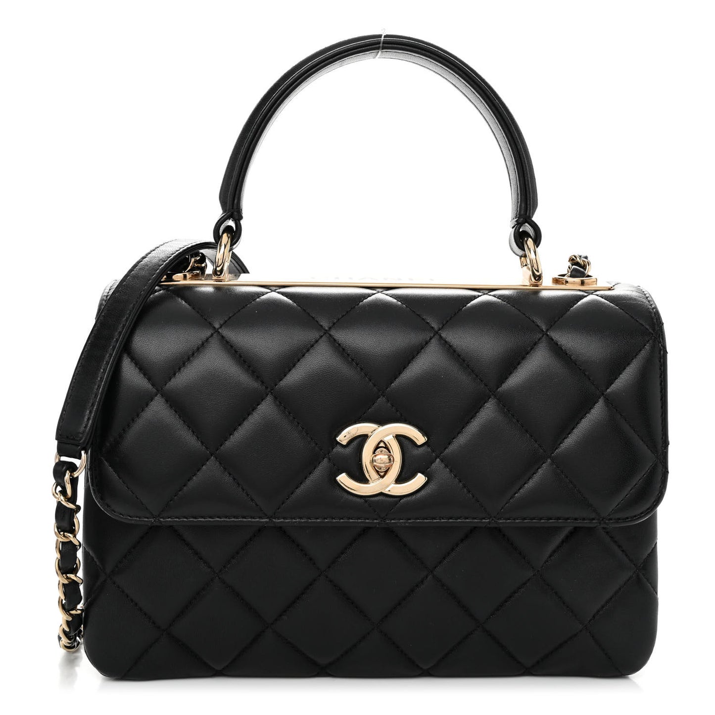 Lambskin Quilted Small Trendy CC Dual Handle Flap Bag Black