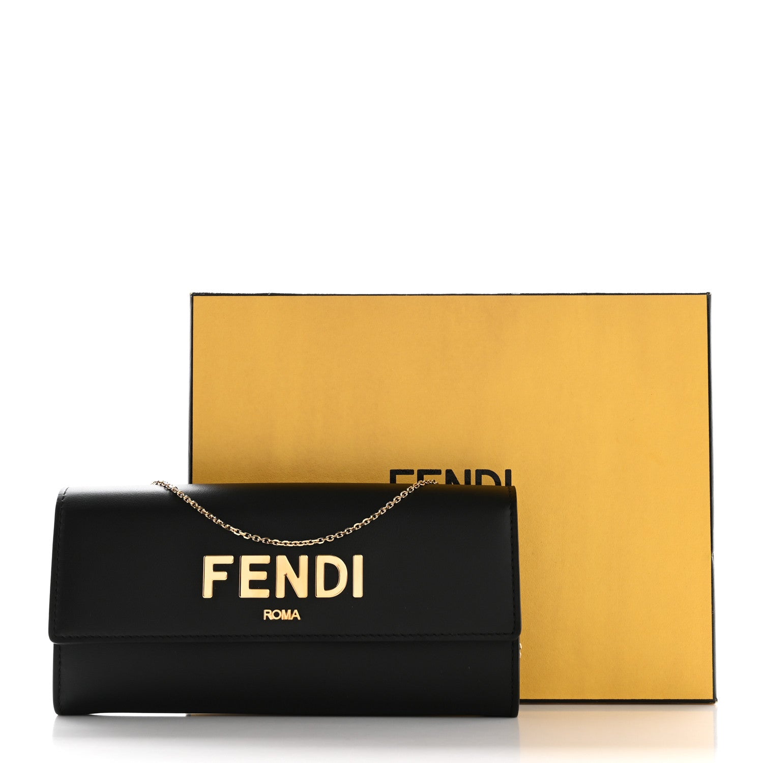 Fendi Vitello Kyoto Metal Fendi Roma Logo Chain Continental Wallet