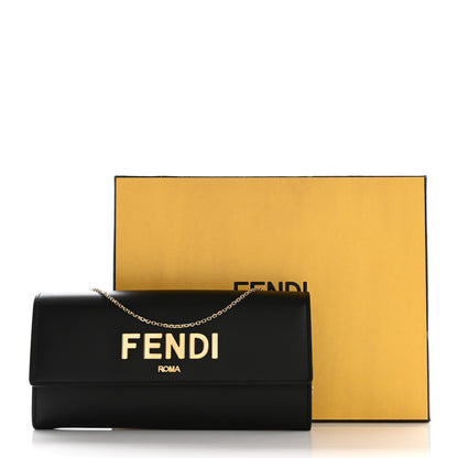 Fendi Vitello Kyoto Metal Fendi Roma Logo Chain Continental Wallet Black 10 of 10