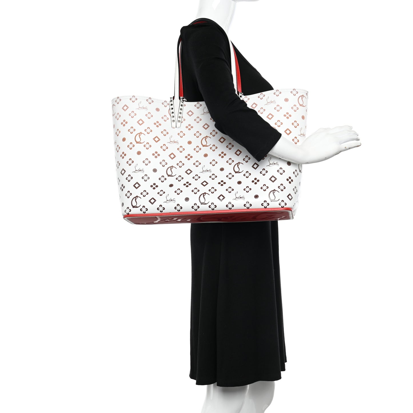 Calfskin Patent Degrade Loubinthesky East West Cabata Tote White
