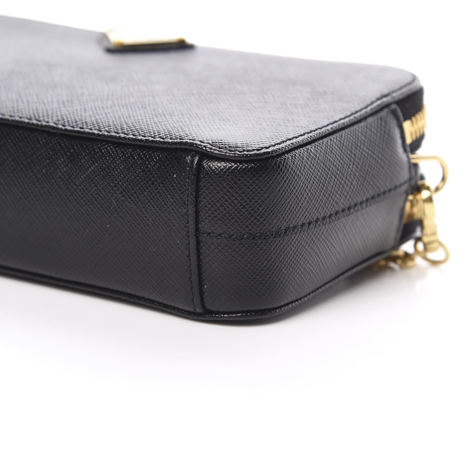 Prada Saffiano Lux Mini Double Zip Chain Crossbody Bag Black 11 of 12