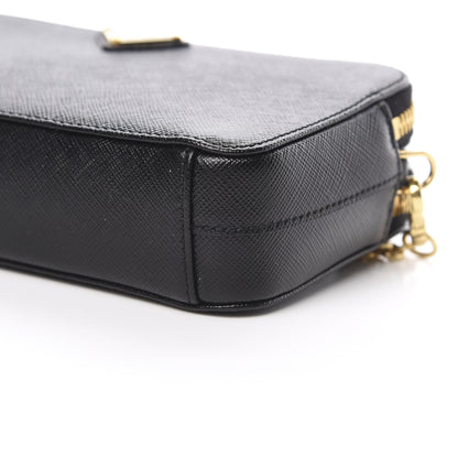 Prada Saffiano Lux Mini Double Zip Chain Crossbody Bag Black 11 of 12