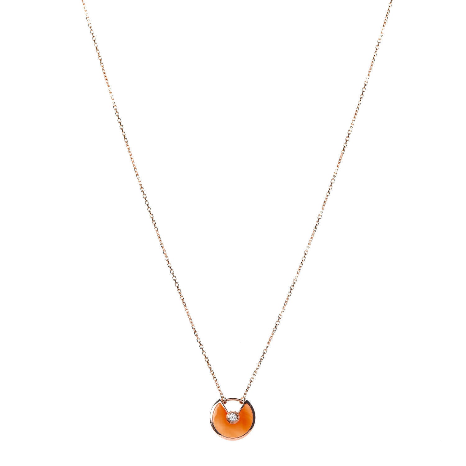 Cartier 18K Pink Gold Diamond Carnelian XS Amulette de Cartier Pendant Necklace 1 of 5