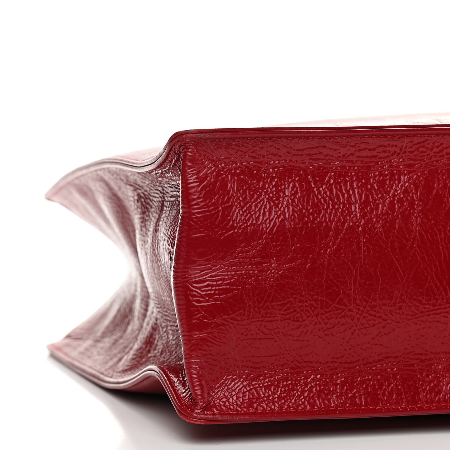 Shiny Aged Calfskin Shopping Bag Red
