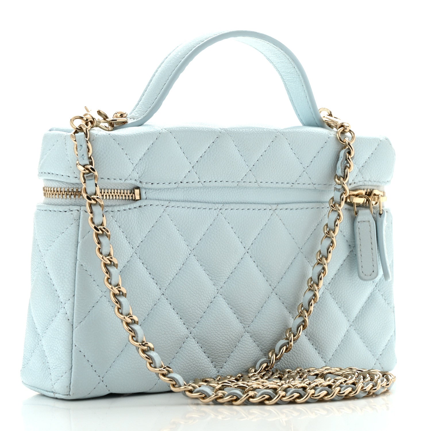 Chanel Caviar Quilted Top Handle Slim Vanity With Chain Light Blue 3 of 11