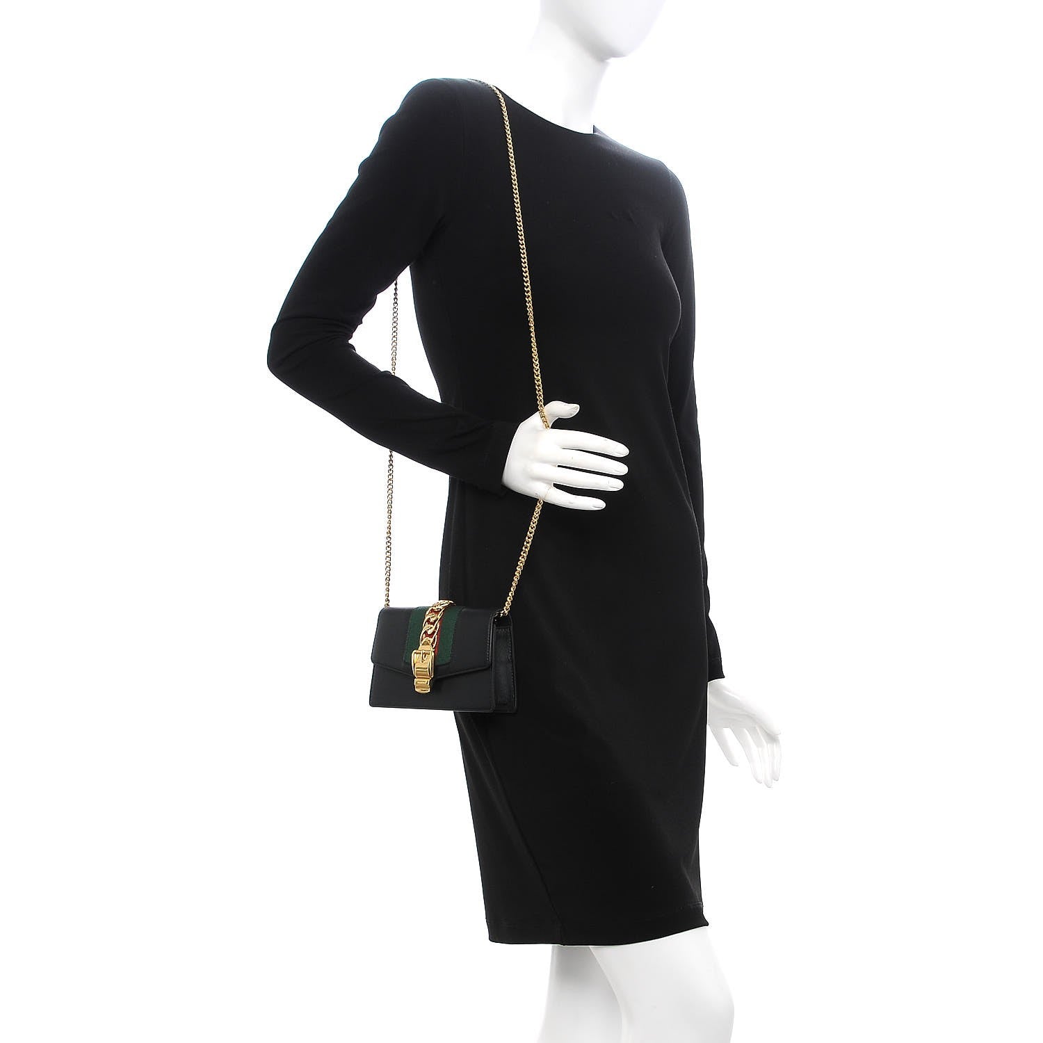 Gucci Calfskin Super Mini Sylvie Chain Shoulder Bag Black 2 of 6