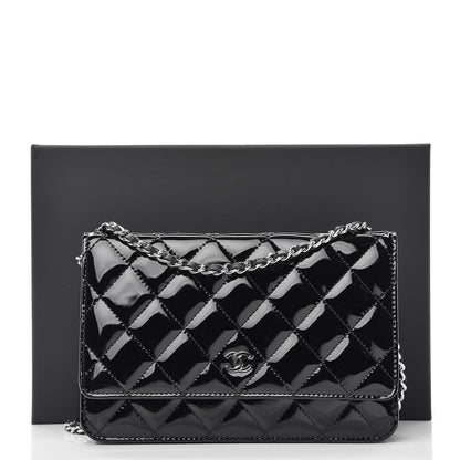 Chanel Patent Quilted Wallet On Chain WOC Black 9 of 9