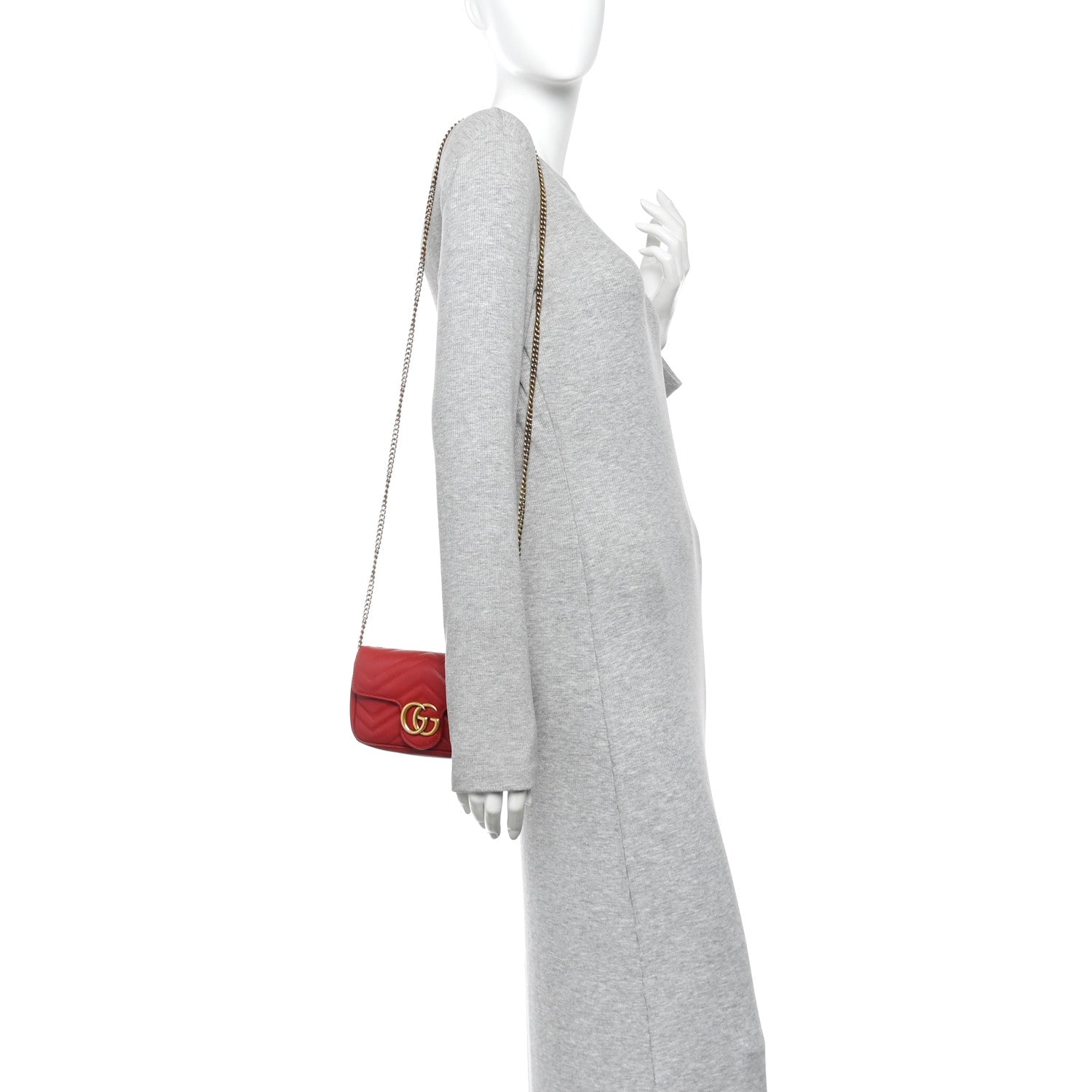 Gucci Calfskin Matelasse Super Mini GG Marmont Shoulder Bag Hibiscus Red 2 of 12