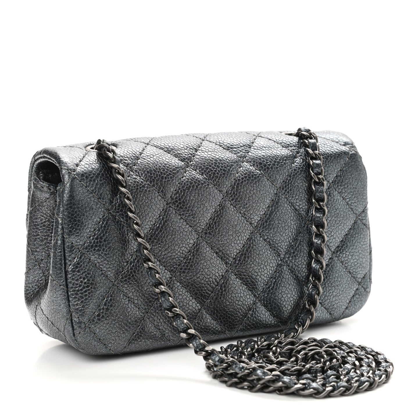 Metallic Caviar Quilted Extra Mini Flap Charcoal