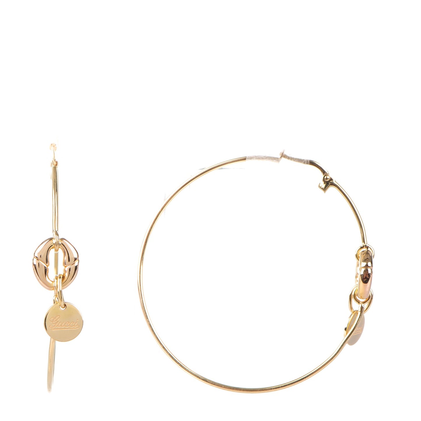 18K Yellow Gold Bamboo Link Charm Hoop Earrings